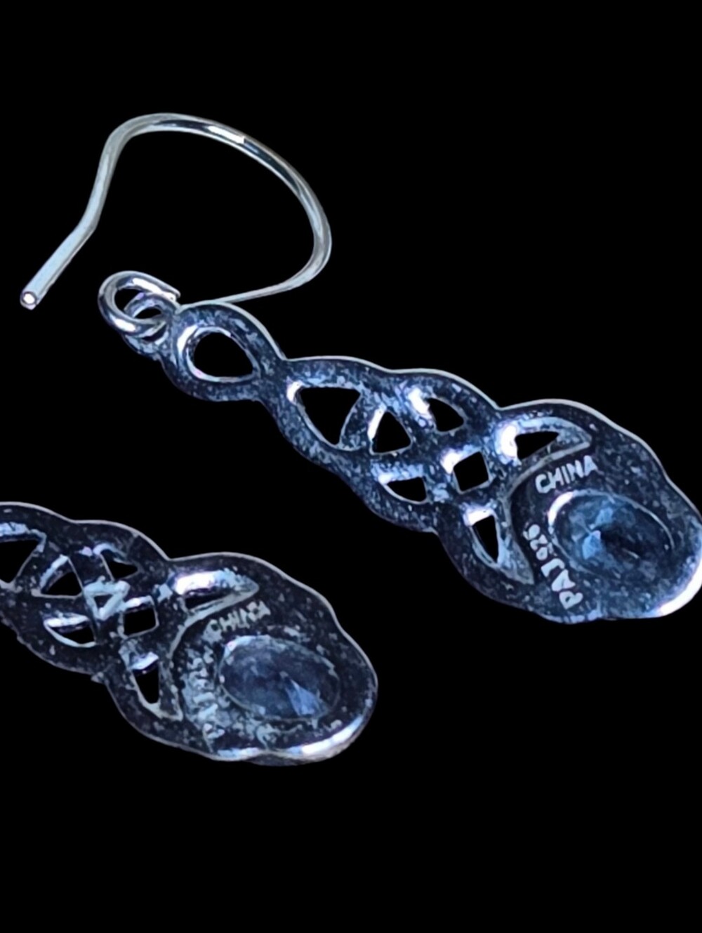 Vintage PAJ Sterling Silver Celtic Knot Light Blue CZ Dangle Earrings - Picture 4 of 4